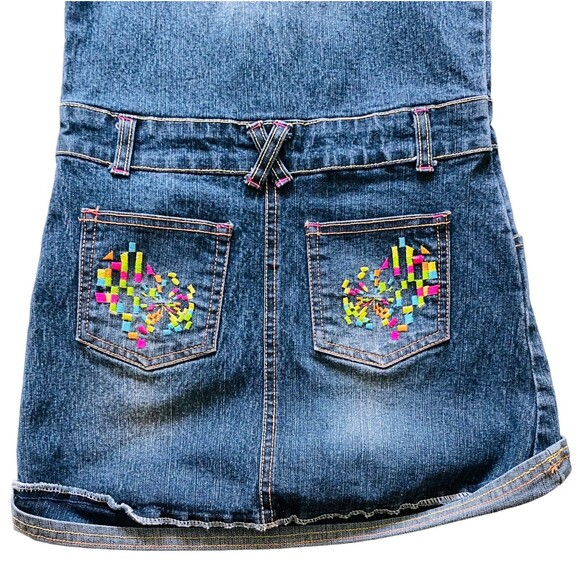 Miss Jeans Girls Embroidered Blue Denim Dress Silver Buttons Colorful Pockets 6X - Picture 10 of 10